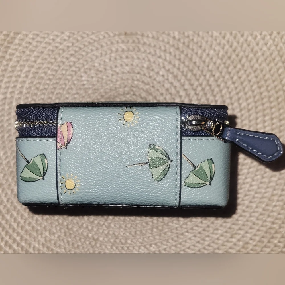 Coach Light Blue Umbrella & Sun Print Leather Zip Jewelry Case - Picture 9 of 9